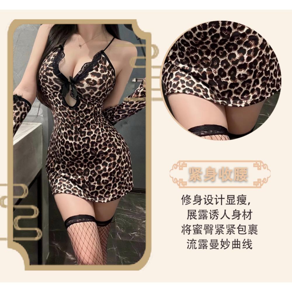 Man Want New Sex Underwear Sexy Leopard Print Nightclub Uniform Temptation Lace-up Hollow Hot Suit 9367
