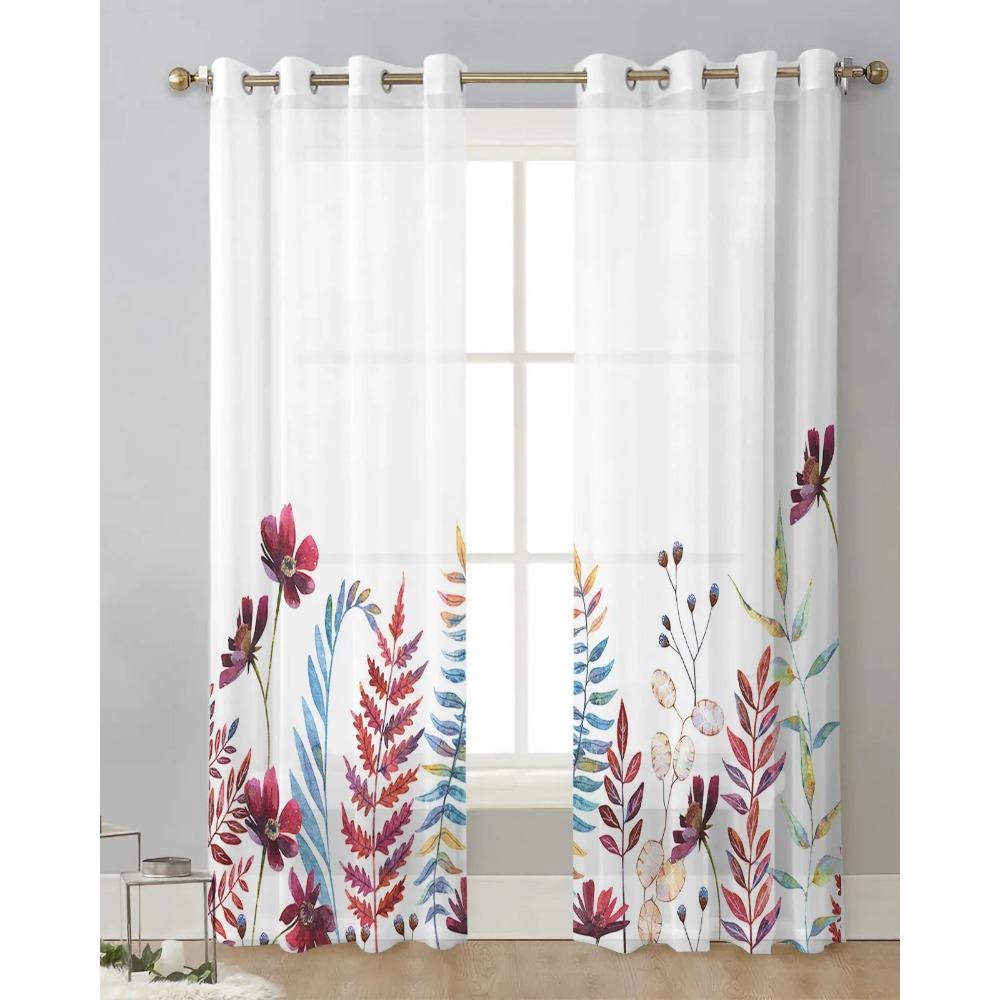 Thanksgiving Autumn Plants And Wild Flowers Sheer Curtains Home Window Opening Decor Voile Tulle Curtains For Living Room Bedroom Space Space