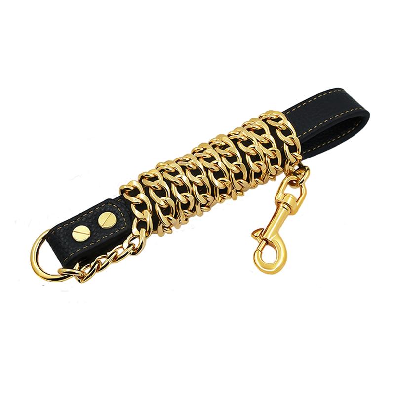 Stainless Steel Dog Lead Chain Gold Color Pet Weld Chain Strong Metal Leash For Small To Large Dogs Medium B