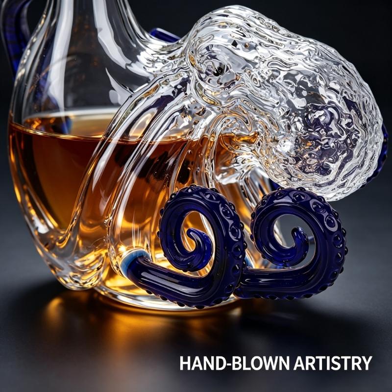 Exquisite Octopus Sculpted Glass Bottle For Liquid Dispensing And Artistic Display Transparent Color