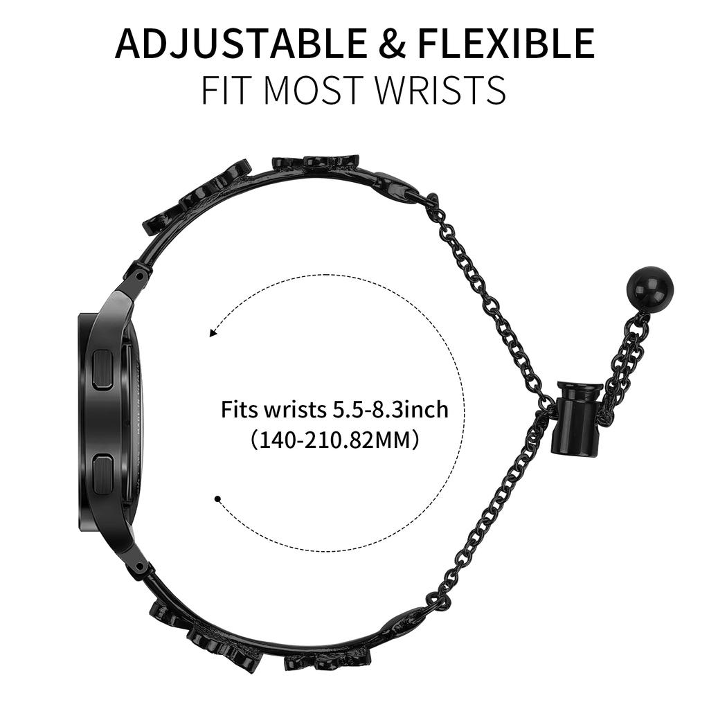 Watch Band with Connector for Samsung Galaxy Watch6 40mm 44mm/Watch6 Classic 43mm 47mm Heart Clover Decor Zinc Alloy Strap