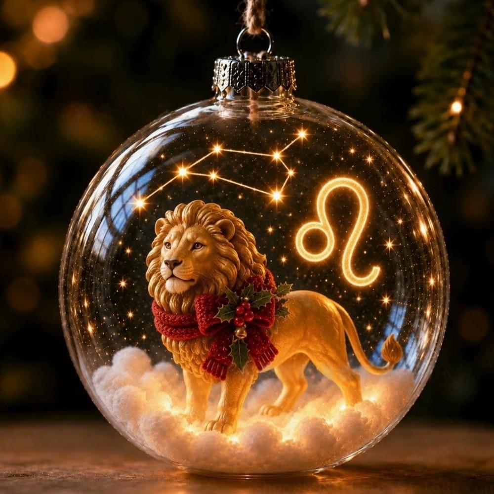 Clear Round Shape Zodiac Ball Ornament Warm Light Zodiac Hanging Decoration Christmas Tree Decor