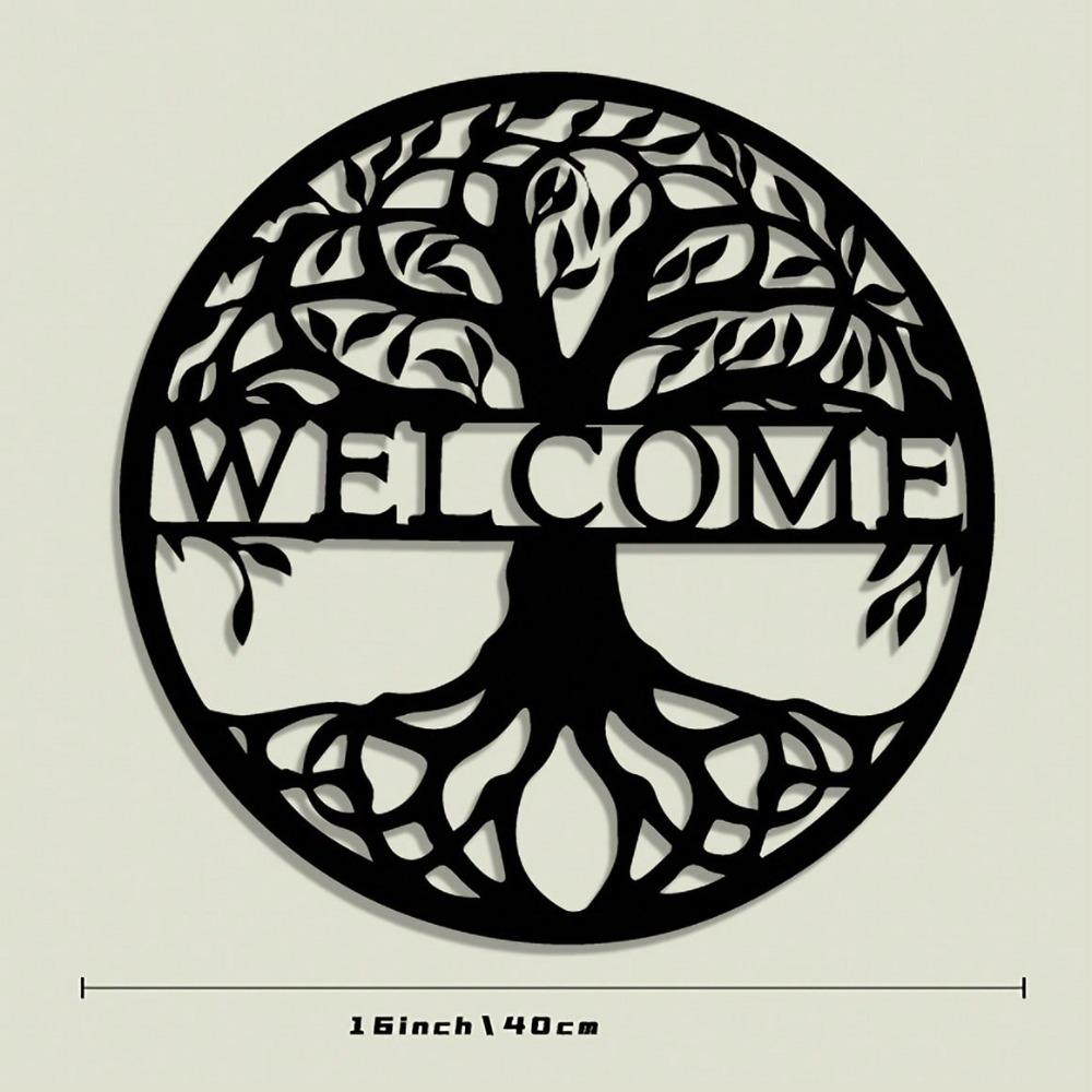 Iron Welcome Sign Wall Art Tree of Life Metal Home Decor Outdoor Indoor Gift