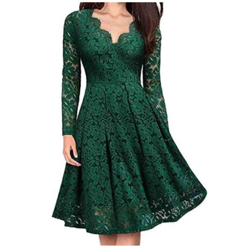 BITCED Fashion Summer Spring Solid Color Print Long Sleeve V-Neck Casual Dresses