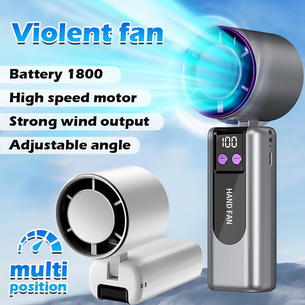 JKUOO USB Handheld Fan 2026 Three-in-One Operation, Portable LargeCapacity Battery Cooling Fan with 199 Adjustable Speeds
