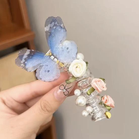 4Pcs Hair Rope Spiral Hair Bands Flower Butterflies Decor Ponytail Holders Bun Braid Elastic Non-slip Hairbands Hair Styling Tools