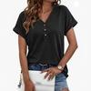 Women's Loose Fit Henley V Neck T‑Shirt Rolled Short Sleeve Casual Summer Daily Wear Blouse Top