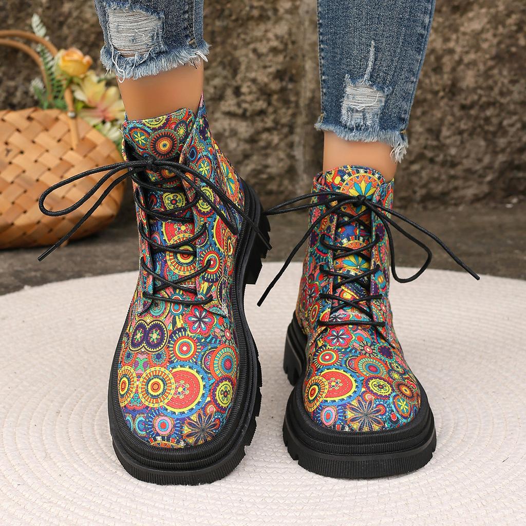 Womens Autumn New Cross-lace Designer Thick-soled Non-slip Short Boots Casual Lightweight Wear-resistant Womens Boots Large Size