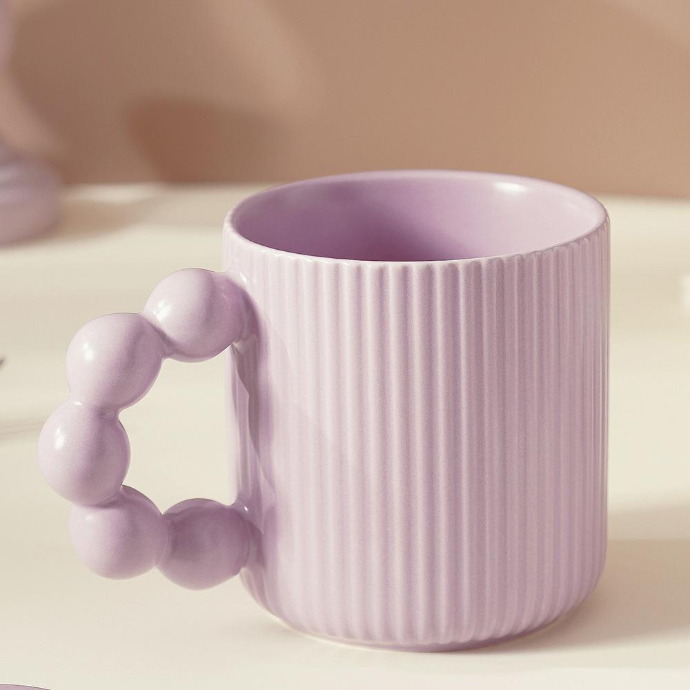 Pearl Ball Handle Porcelain Mug with Lid Macaron Color Coffee Cup Cute Office Tea Cup Home Couple Water Cup