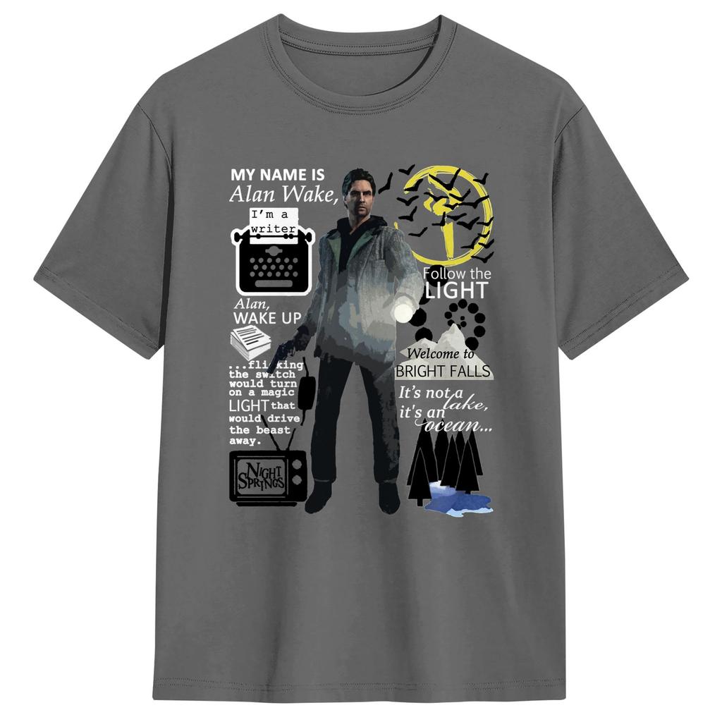 Casual T Shirt Beach Alan Wake Novelty TShirts 100 Cotton Tee Shirt for Men Y2K Basic Short Sleeve Clothing