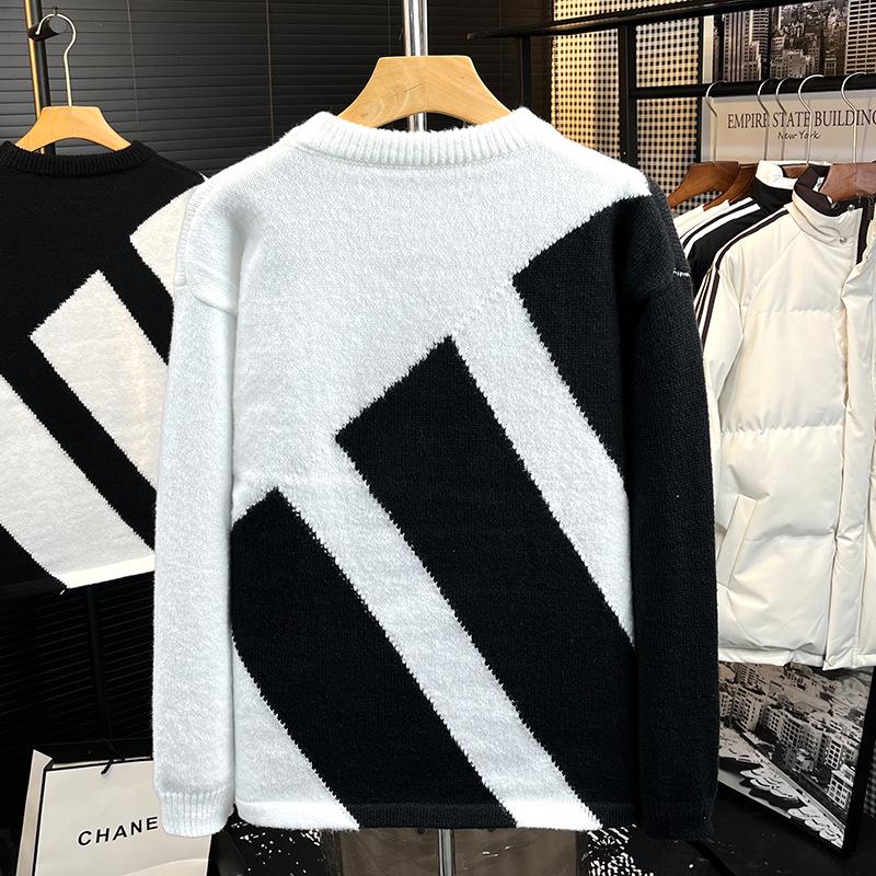 Nový svetr s kulatým výstřihem značky Tide v černé a bílé barvě - Pánský svetr s dlouhým rukávem pro páry