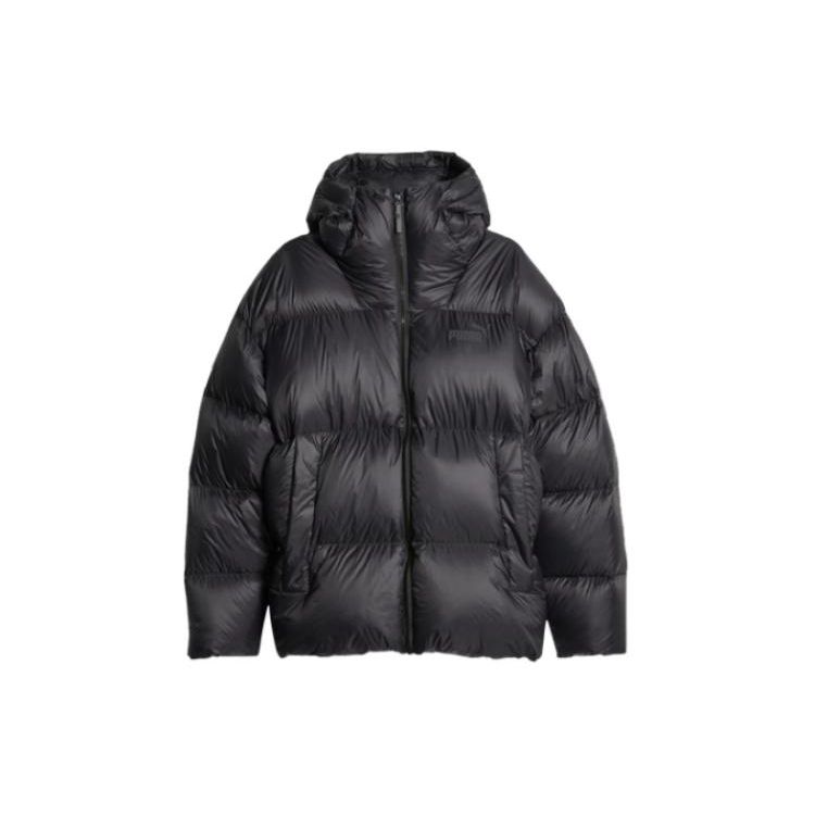 PUMA Solid Zip-Up Hooded Down Jacket Men Outerwear Black 678334-01