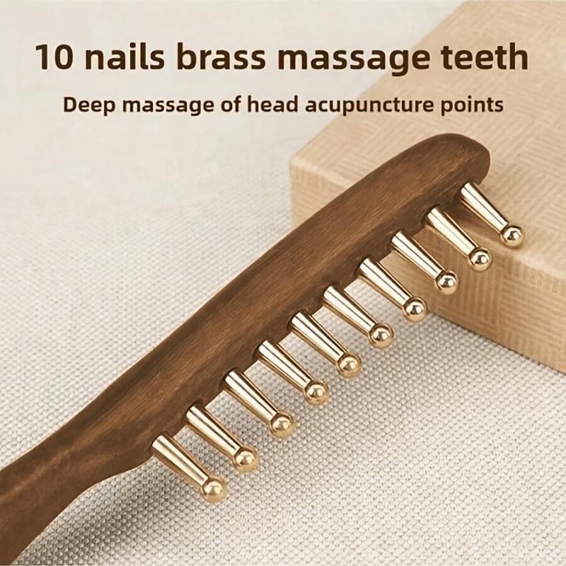 A Golden Sandalwood Copper-Tooth Wide-Tooth Straight Comb,Head Meridian Massage Comb, for Scalp,Suitable for Curly and Long Hair