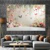 2D Pastel Floral Backdrop, Delicate Hanging Flowers and Colorful Butterflies