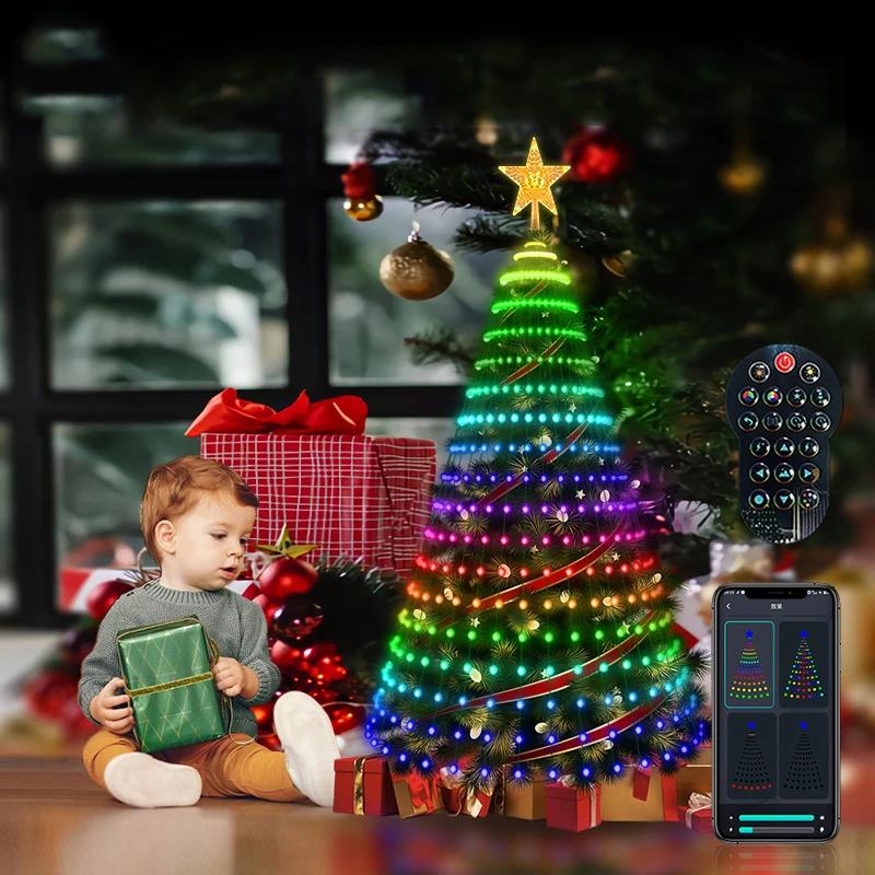 

Smart Christmas Tree Toppers Lights App DIY Picture LED RGB String Light Bluetooth Control LED Star String Waterfall Xmas EU Plug