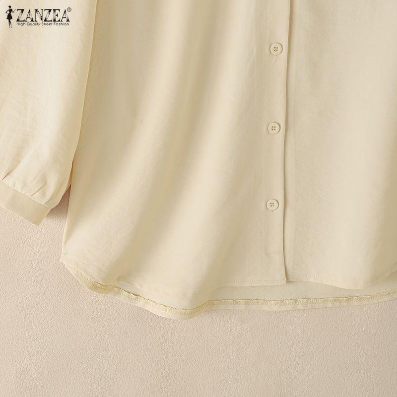 ZANZEA Women Casual V-Neck Solid Color Loose 3/4 Sleeve Blouse