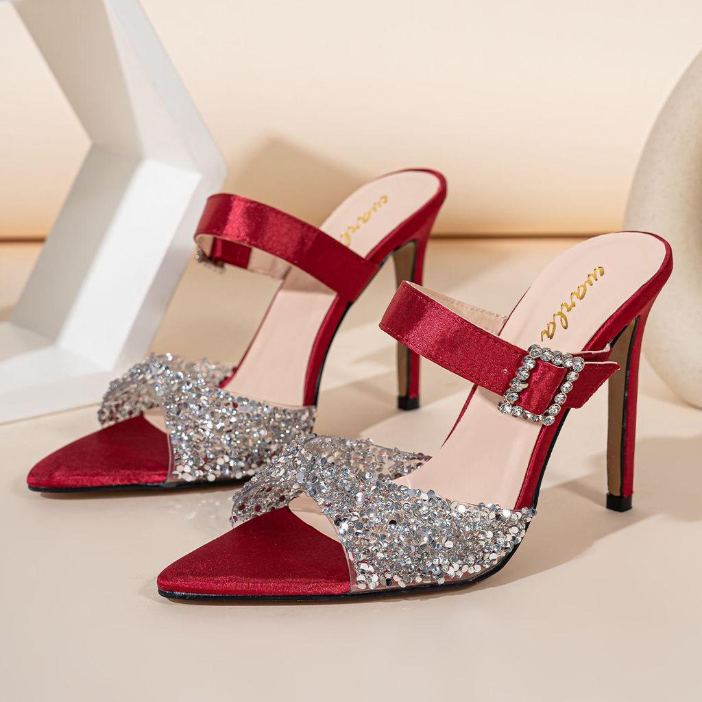 Plus Size Sequin Stiletto Mules: Sexy Pointed Toe & Open Toe Slippers for Women