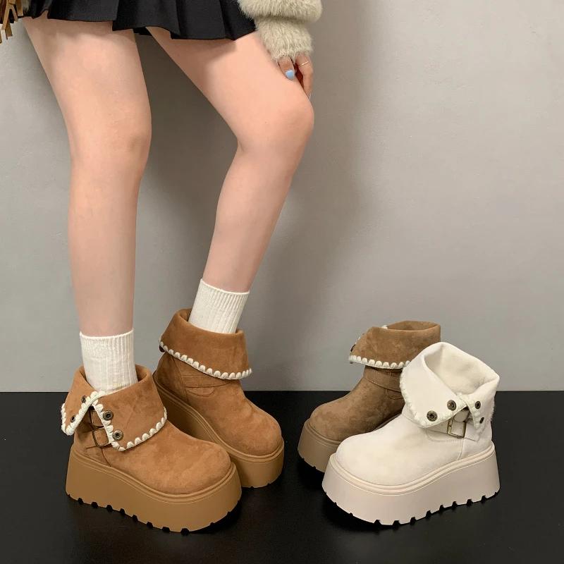 Winter Platform Thick Sole Women Snow Boots Height Increase Punk Style Women's Shoes Female Slip On Warm Cotton Short Booties