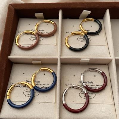 Classic Ring Ear Buckle Earrings Advanced Simple Color Splicing Atmospheric Light Luxury Niche Design Exquisite Temperament Earrings