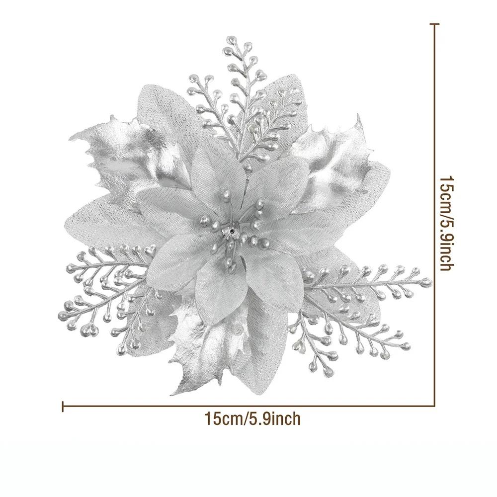 Artificial Flowers Christmas Decor Xmas Tree Ornaments For Home Decor Fake Flower Navidad New Year  Party Supplies