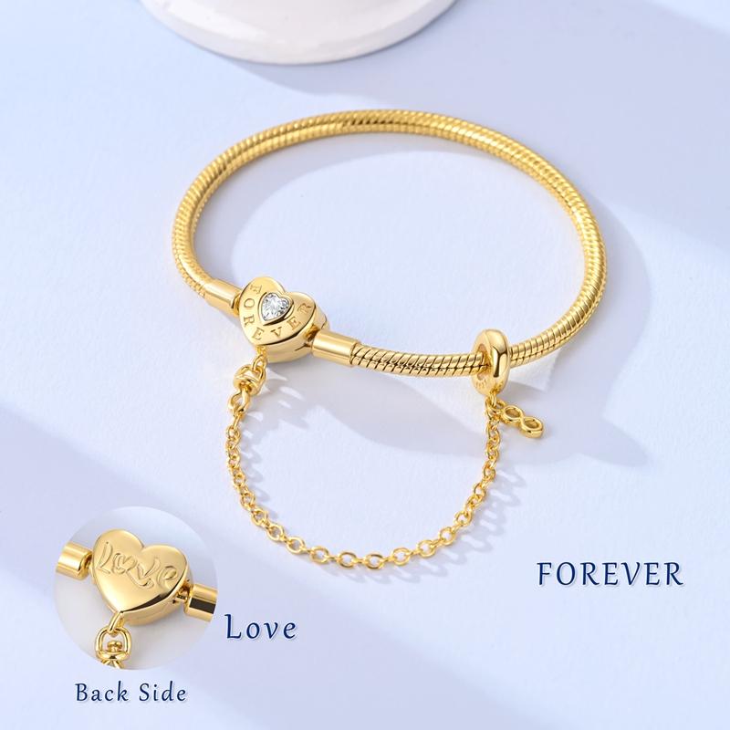 Bracelet Original 925 Silver Charm Bracelet Gold Heart Butterfly Safety Chain Bracelet 17-20CM for Women Jewelry Gifts
