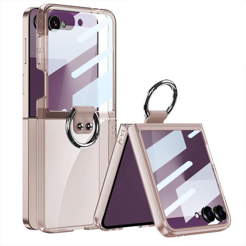 Suitable for Samsung Z Flip7 Mobile Phone Case Transparent Folding Screen Ring Type Small Fresh Pc Electroplating Protective Case
