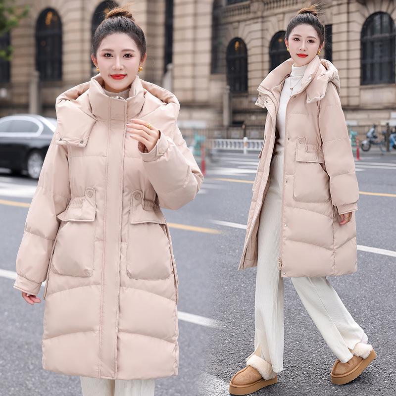 Brand Women's Mid-Length Slim Fit White Duck Down Jacket - Winter 2025 Style, Petite Size, Waist-Cinching, Thickened Coat