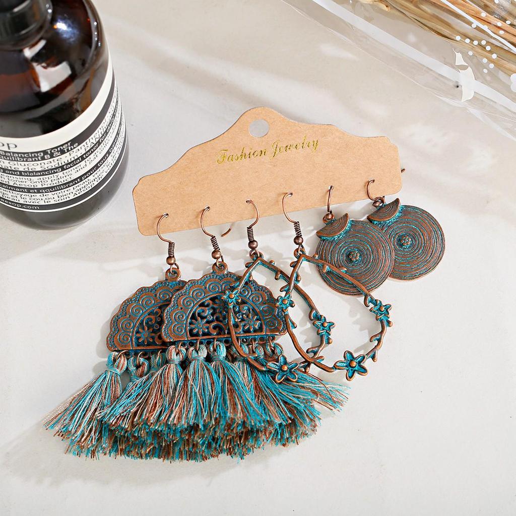 Bohemian Ethnic Retro Earring Set: 3-Piece Hanfu & Nepal Style for Women