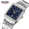 SKMEI 9383 Square Men's Quartz Watch for Men Stainless Steel Fashion Sports Waterproof Silver Wrist Watch Luxury New Simple