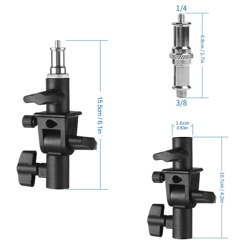 Selens Strobe Screw Compatible with Light Bracket, 180° Rotatable, 1/4-3/8" Adapter, Umbrellas, Stands, Flashes, Softboxes, etc.