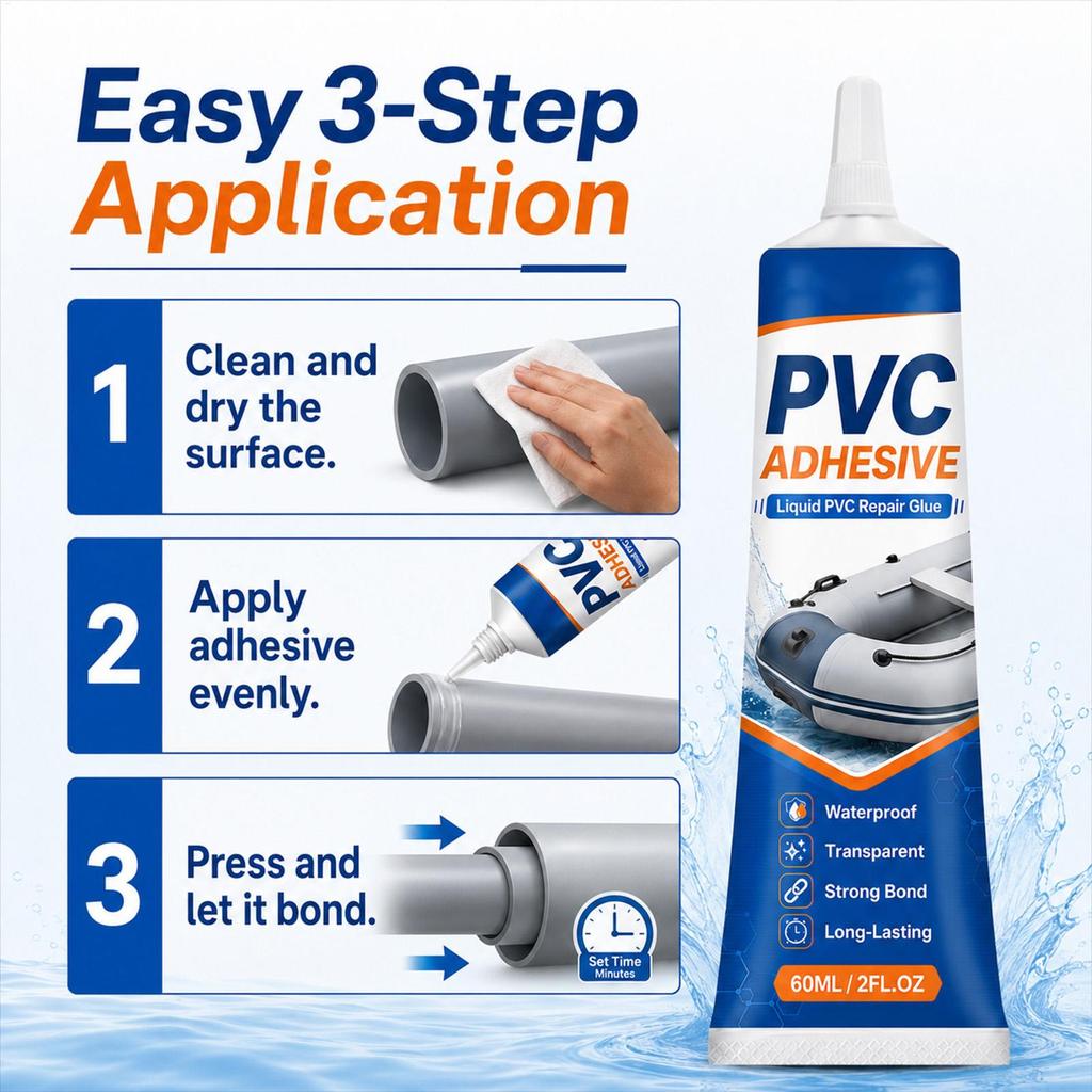 60ml PVC Repair Glue, Waterproof Strong Adhesive for Inflatable Boats Kayaks, Flexible Clear Vinyl Repair for Rafts Airbeds