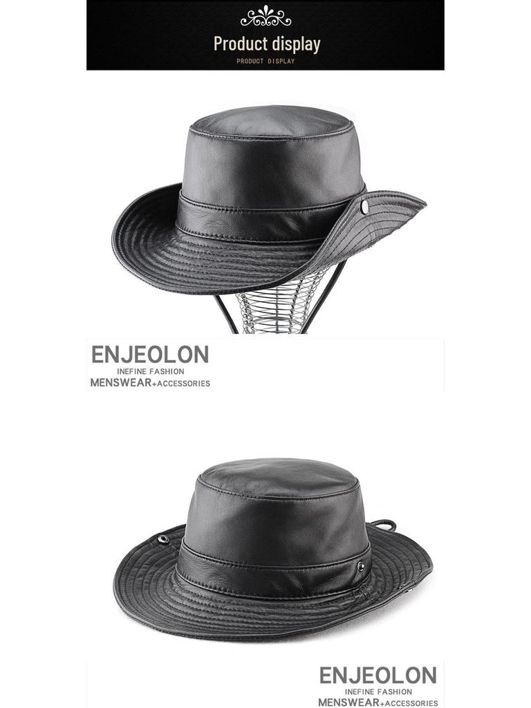 Men's Genuine Leather Western Cowboy Hat: Retro Sunshade for Outdoors, Mountaineering, and Seaside Dual-Use