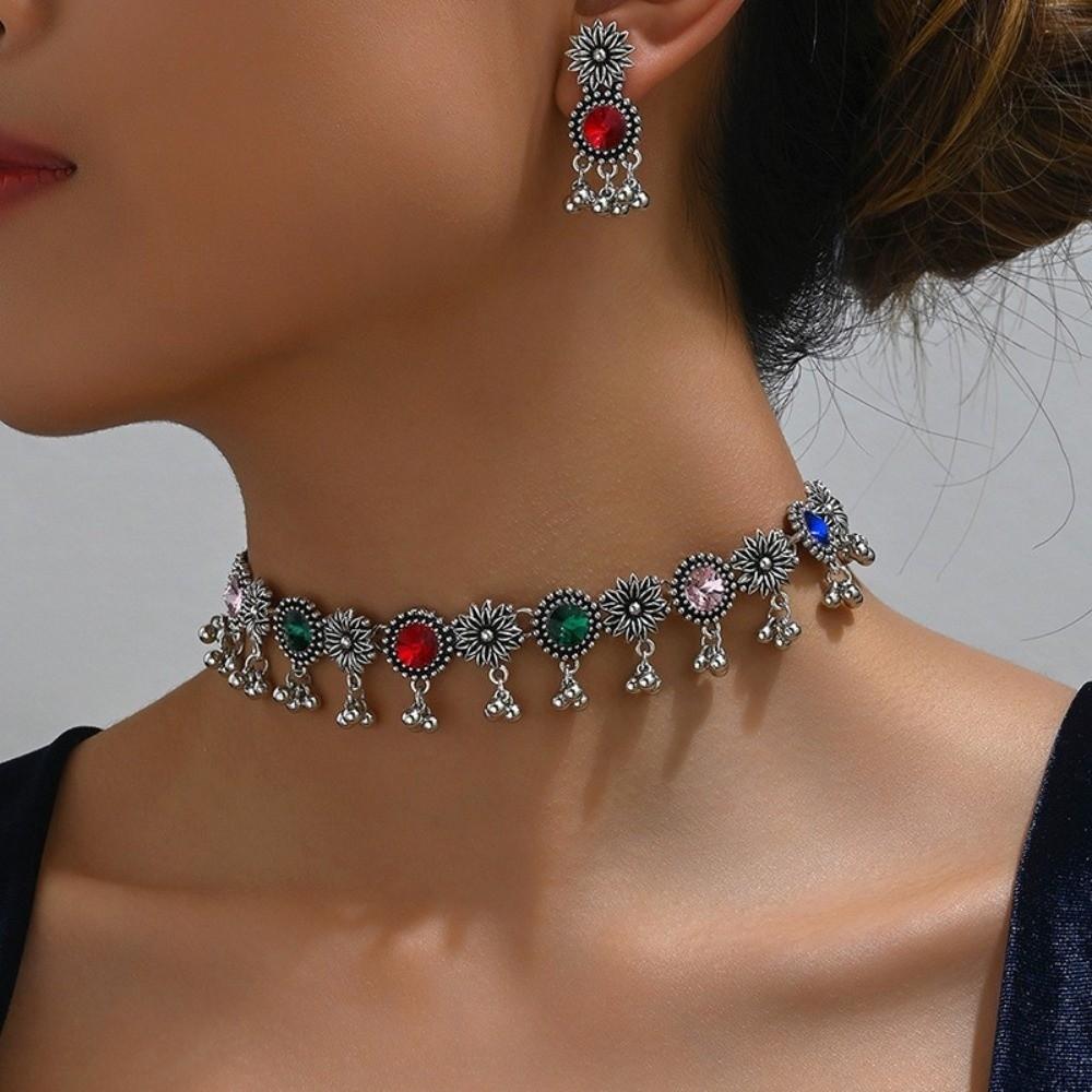 Rhinestone Necklace Earrings Set Pendant Women Jewelry Set Elegant Tassel Jewelry Set  Wedding