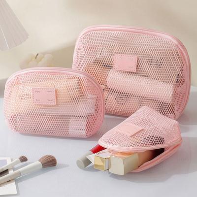 Casual Nylon Cosmetic Bag Hand-held Mesh Storage Pouch Multipurpose With Zipper Mesh Makeup Bags Travel