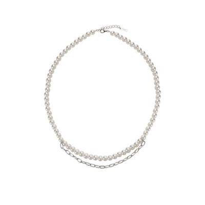 Tirr Lirr Tizen Maximize Shell Pearl 6mm Point Chain Silver-White Bead Necklace TNSSVW14035M