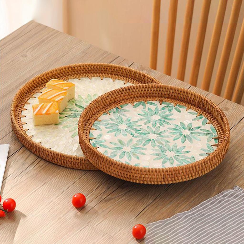 2 buc. Tavă din Ratan Lucrată Manual Farfurie pentru Fructe Scoică Colorată Tavă de Depozitare pentru Măsuță de Cafea de Uz Casnic Pâine