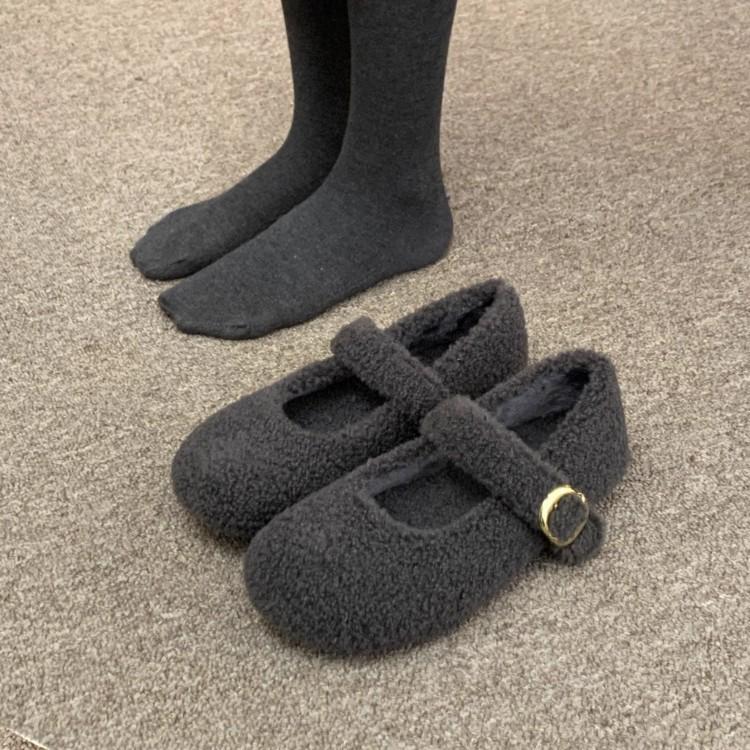 Fashion Design Fur Women Mary Jane Shoes Concise Keep Warm Outdoor Shoes Ladies Comfort Cotton Flats Shoes