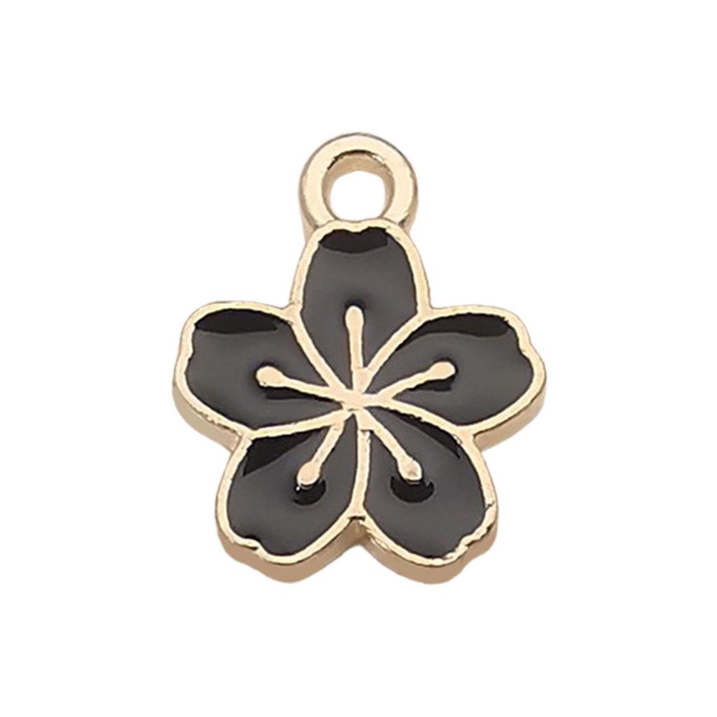 "Set of 30 Black Flower DIY Korean Jewelry: K-Gold Oil Drop Alloy Pendants for Earrings & Bracelets"