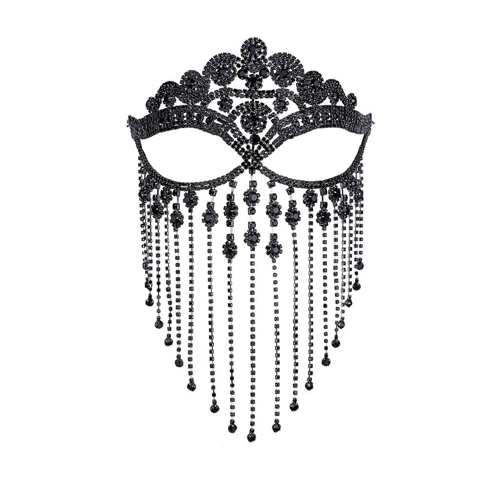 Cosplay Veil Headwear Rhinestone Tassel Mask Chain Women Masquerade Crystal Head Decor Nightclub Head Rave Party Indian Jewelry
