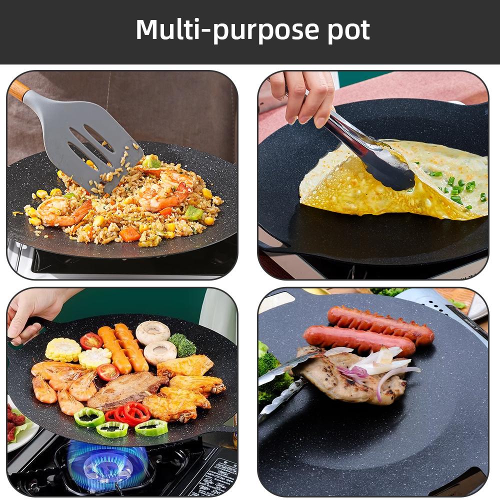 30/34CM Grill Pan Korean Round Non-Stick Barbecue Plate Outdoor Travel Camping Frying Pan Barbecue Accessories