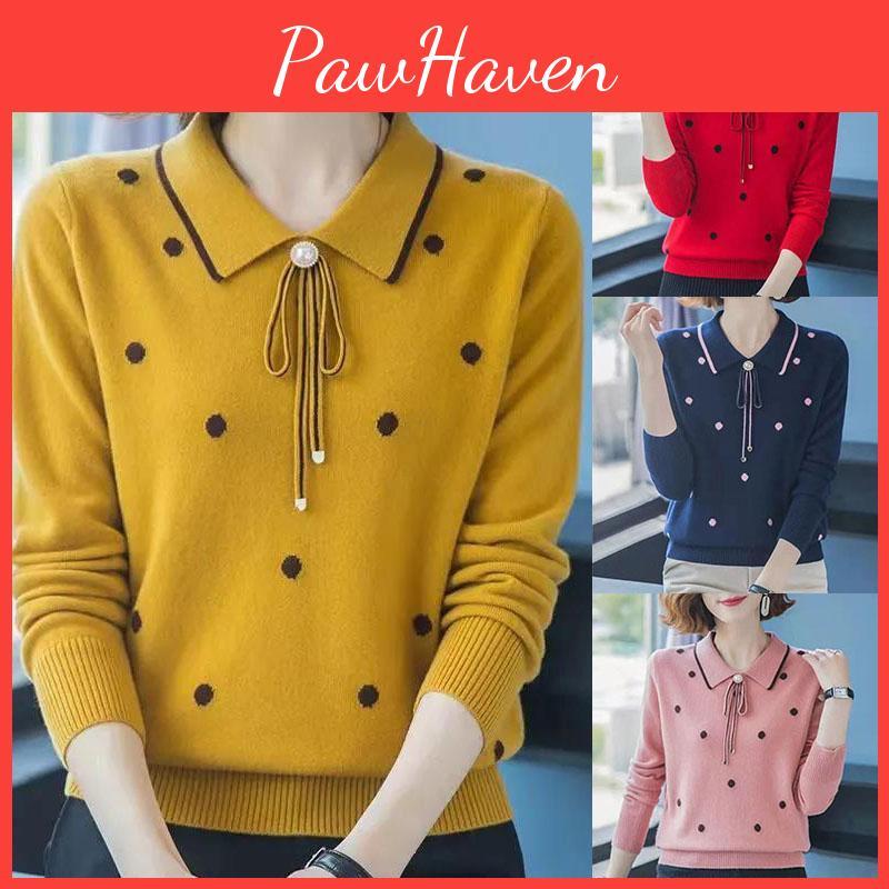 Fashion Sleeve Fivefive Women Long Knitwear Jacket Base Shirt Solid Color Pullover Relaxed Fit Lapel Leisure Sweater
