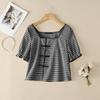 ZANZEA Women Square Collar Casual Short Sleeve Grid Print Blouse