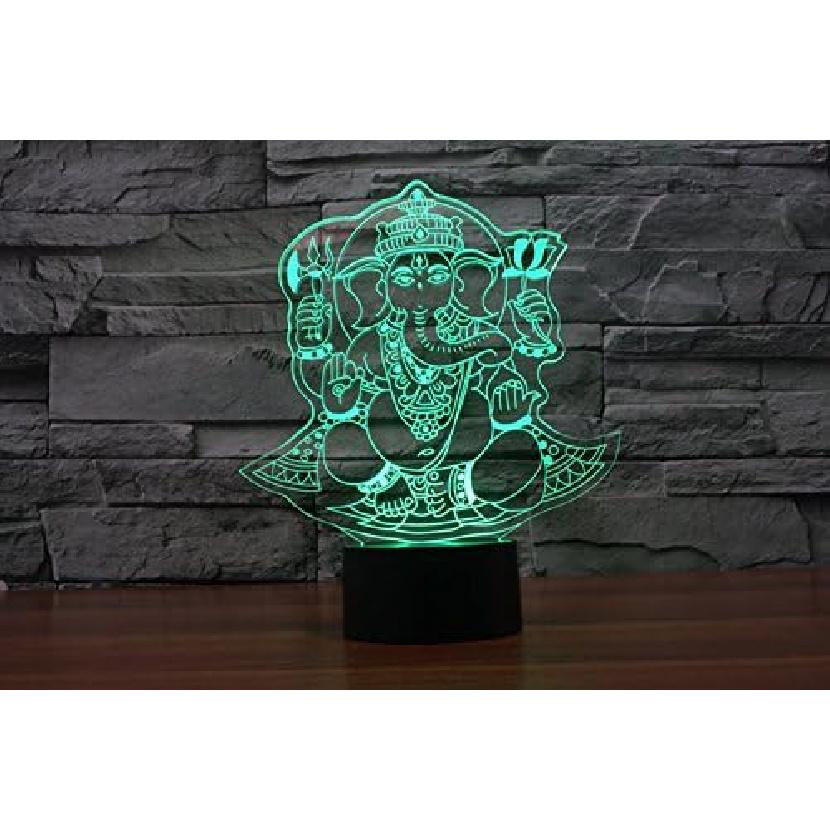 Ganesha 3D Illusion Night Light Touch Table Desk Lamp with Remote Control 16 Colors Optical USB LED Night Light for Kids Gift Room Decoration