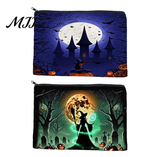 Halloween Storage Bag Bag, with Witch Castle Print, Large Printed Canvas Organizer Capacity Cosmetic Organizer, for Travel And Stationery Themed Pouch