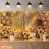 2D Birthday Photography Backdrop Yellow Background with Sunflowers, Butterflies and Balloons