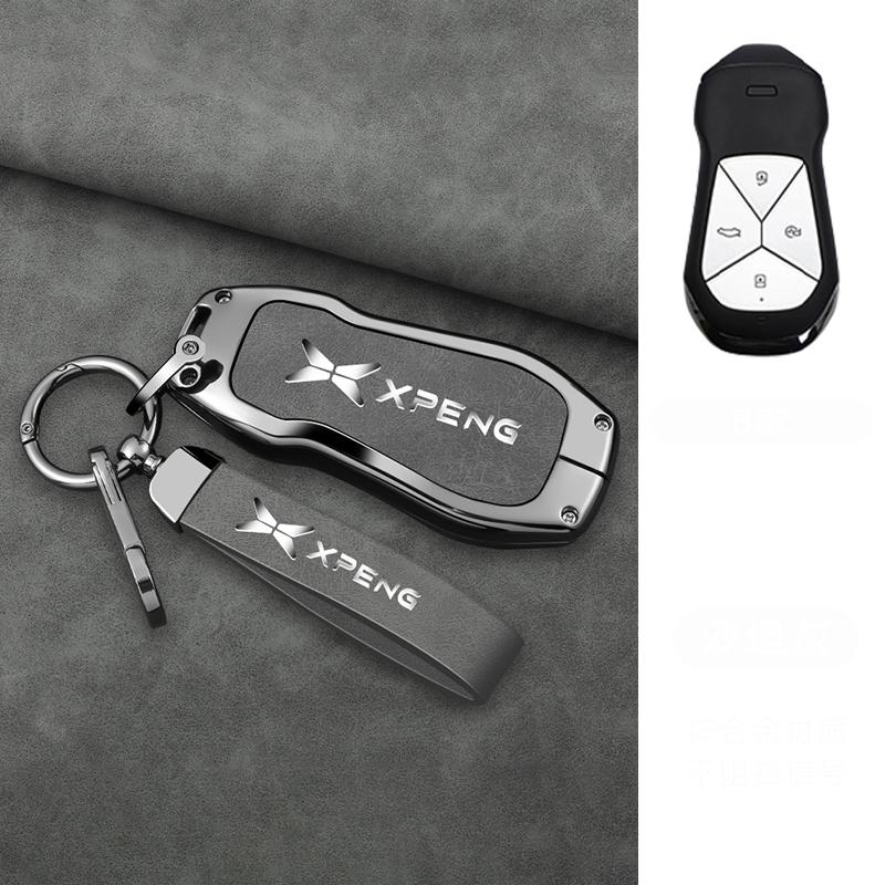 Interior Mouldings Alloy+Leather Car Key Fob Cover Case Shell For Xpeng Xiaopeng P7 P7i P5 G3 G3i G9 G6 22-23 Holder Interior Ke