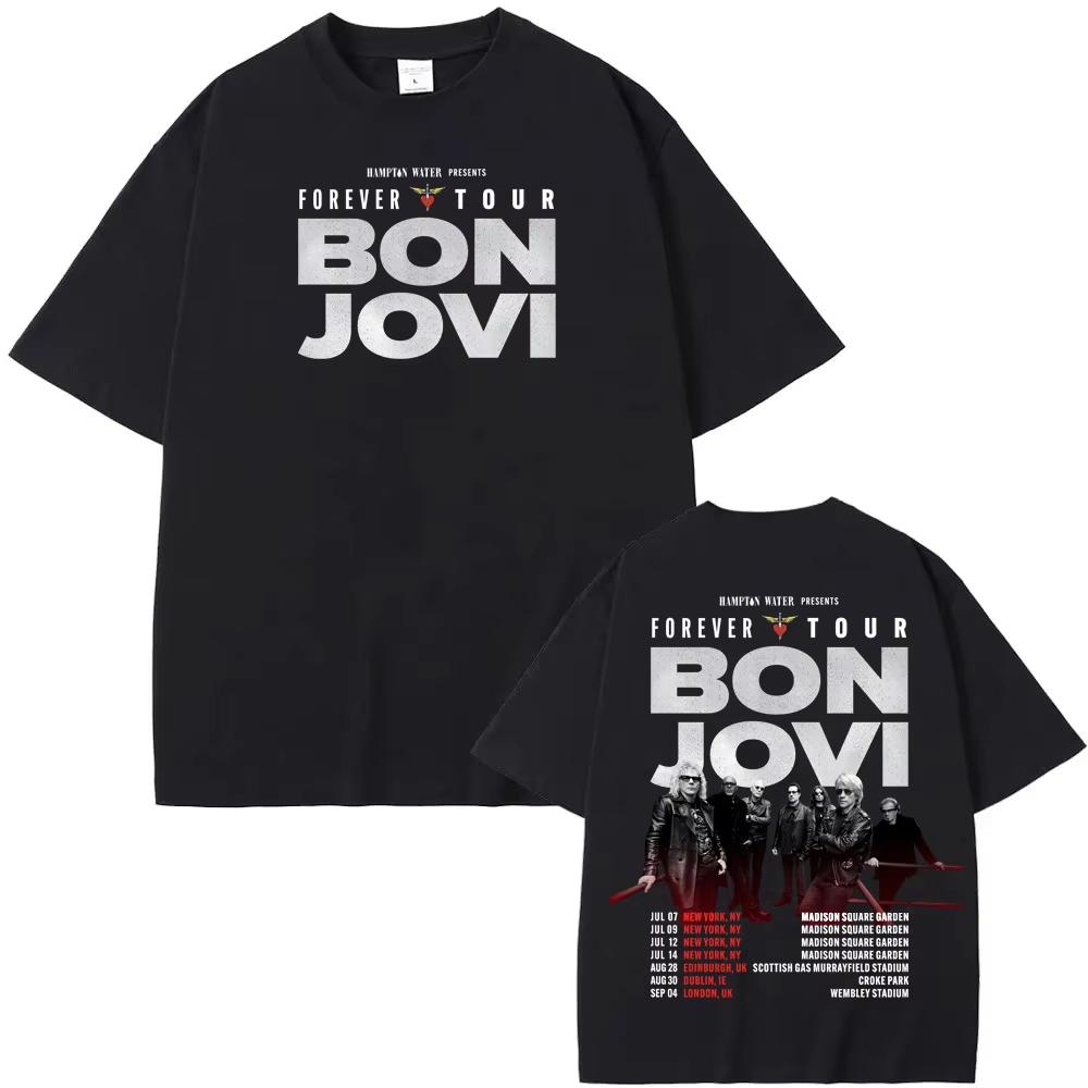 Bon Jovi Forever Tour Poster Stampa T-shirt Donna Unisex Puro Cotone Girocollo Top Estivo Harajuku streetwear Magliette alla Moda Unisex