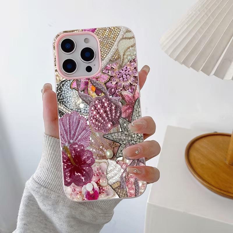 Pink Pearl Flower Starfish Collage Pattern Phone Case For Samsung Galaxy S25 Ultra S24 FE S23 S22 Plus S21 A36 A56  A16 Cover