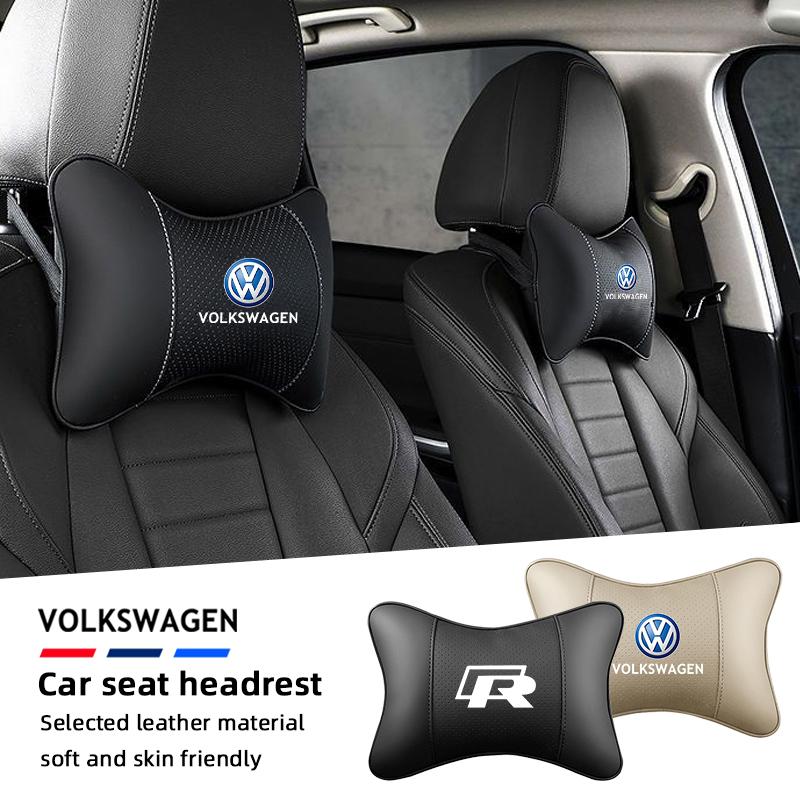 XYZ1 VW Car Leather Headrest Seat Head Support Neck Pillow For Volkswagen Polo Golf GTI CC Tiguan Arteon Passat Jetta Touareg ID.3