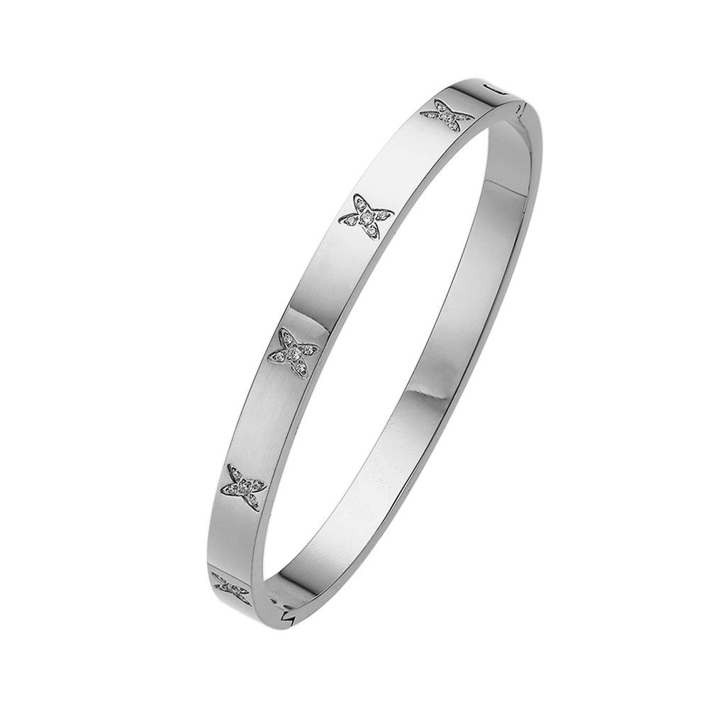 Korean-Style Full Diamond Titanium Steel Bracelet with Stainless Steel Buckle